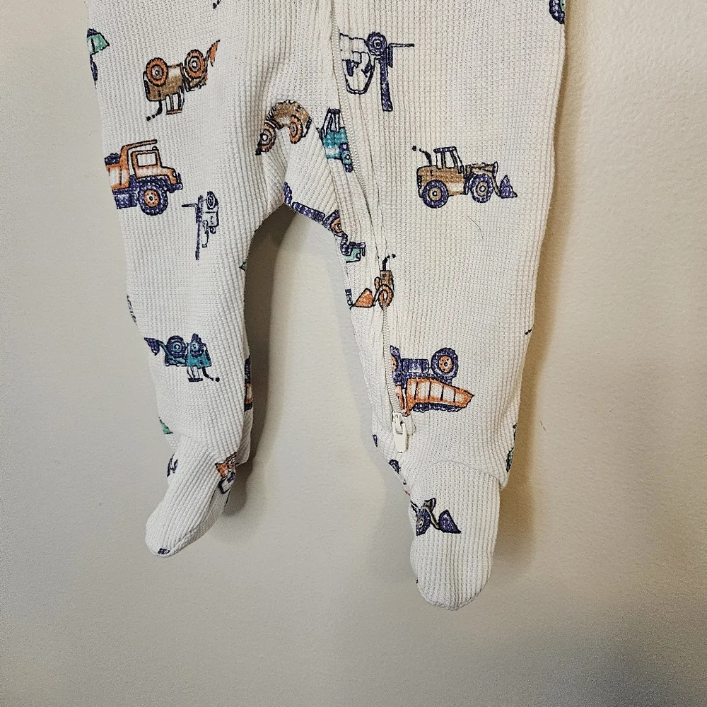 Carter's Baby Car 2-Way Zip Waffle Knit Sleep & Play Pajamas Ivory Vehicles